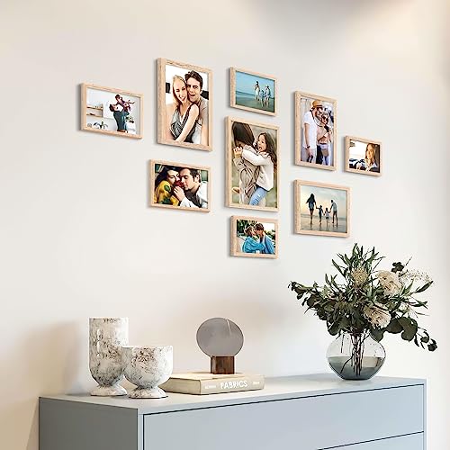 ATOBART 8x10 OAK Natural Wood Photo Frame,3 Pack Picture Frames Real Glass front Wall Hanging Gallery for Wall and Tabletop Display (OAK, 8x10,set of ATOBART