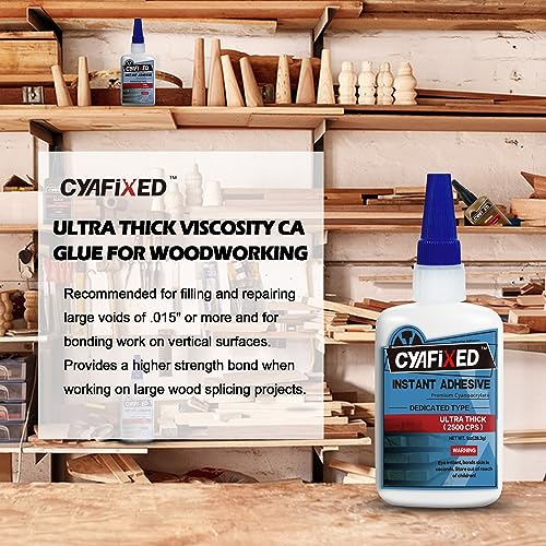 Professional Grade Cyanoacrylate Super Glue by CYAFIXED, Ultra Thick Viscosity CA Glue for Woodworking, 1 oz. (28.3 Grams) - Instant Adhesive for CYAFIXED