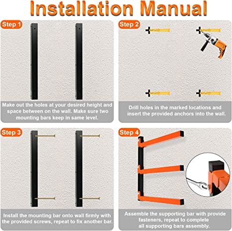 Thanaddo 3-Level Lumber Storage Rack, Wall Mount Wood Organizer Heavy Duty Metal Wall, Lumber Tool Box Organizer Rack, Wall Lumber Wood Rack Workshop Thanaddo