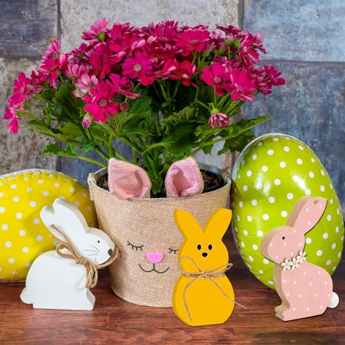24 Pieces Easter Wooden Bunny Cutouts Unfinished Bunny Table Wooden Signs Peeps Bunny Shaped Blank Wooden Signs Rabbit Shape Tabletop Decor for Medoore