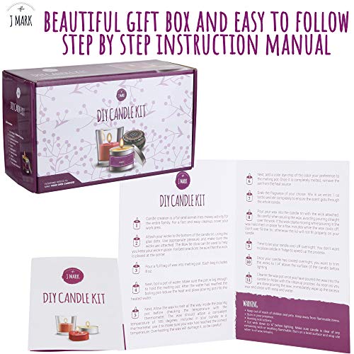 J MARK DIY Candle Making Kit for Adults – 66 Pcs Candle Making Kit with Melter, Decorative Candle Tins, Natural Soy Wax, Dye, Fragrance Oils, Cotton J MARK
