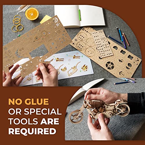 UGEARS Bike DIY Kit – Wooden Mechanical Motorcycle Project – Bike VM-02 Rubber Band Engine – for Vehicle Passionate and Bikers – Plywood Model with UGEARS