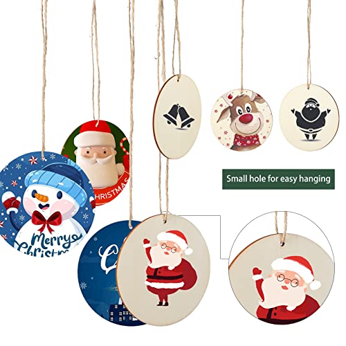 Bligo Round Wooden Discs with Holes 40pcs Unfinished Predrilled Wood Slices Circles 3.94" Wood Ornaments for Predrilled Natural Wood Slices for Party Bligo