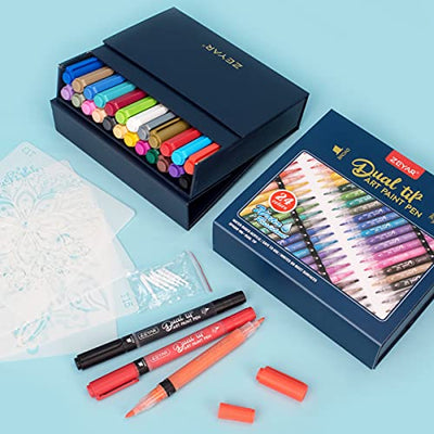 ZEYAR Dual Tip Acrylic Paint Pens 24 Colors, Board and Extra Fine Tips, Patented Product, AP Certified, Waterproof Ink, Works on Rock, Wood, Glass,