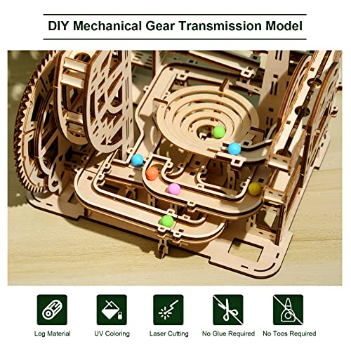 Hallisun 3D Wooden Puzzles for Adults, Rollercoaster Marble Maze Run Model DIY Building Kits Block Craft, Mechanical Gear Kit Hobbies Toys Valentines Hallisun