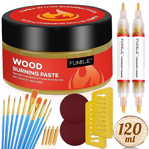 FUMILE 4.23 OZ Wood Burning Paste, Wood Burning Paste for Wood, Canvas, Denim Fabric, Leather & More, Stable Heat Activated Paste. FUMILE
