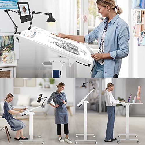 AVLT 50" Electric Standing Desk with Tilting Tabletop (4 ft 7 inches) – Height Adjustable Dry Erase Top Whiteboard and Rolling Casters – 2 Leg AVLT