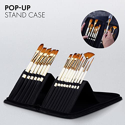 ARTIFY 15 Pieces Paint Brush Set, Intermediate Series, Includes Pop-Up Carrying Case with Palette Knife and 2 Sponges, for Acrylic, Oil, Watercolor ARTIFY art supplies