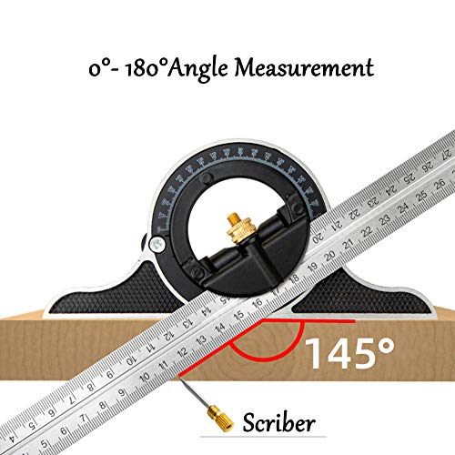 DUEBEL Combination Square 12” Horizontal Square Stainless Steel Multi-Function Carpentry Squares Right 90 Degree Angle Ruler Woodworking Square DUEBEL