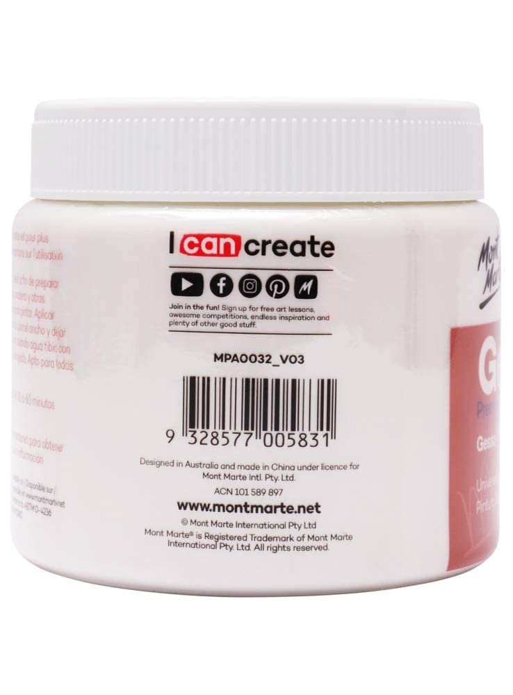 MONT MARTE Premium Gesso Universal Primer 16.9oz (500ml), Suitable for Acrylic Paint, Oil Paint, Color Pencils, Pastels, Graphite and Charcoal MONT MARTE