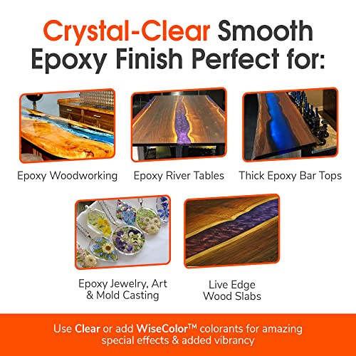 WiseBond Epoxy Deep Pour Resin Kit - Ultra-Crystal Clear UV Resistant Perfect for River Tables Live-Edge Wood & Art Projects Slow Cure Formula 2:1 WiseBond