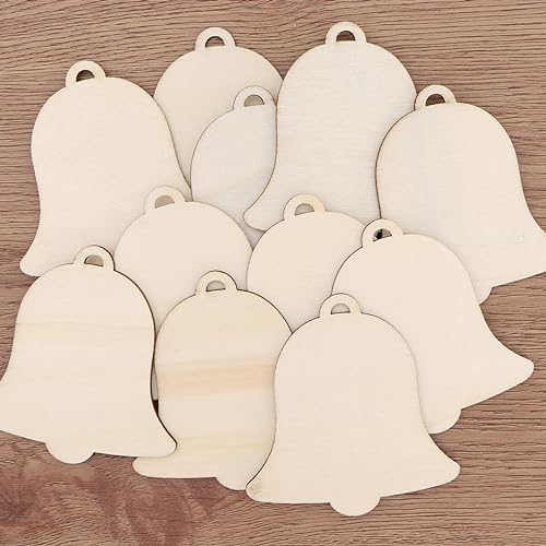 Healifty 10Pcs Unfinished Christmas Wooden Ornaments Bell Wood Cutouts Wood Slices for Christmas Trees Hanging Decorations Healifty