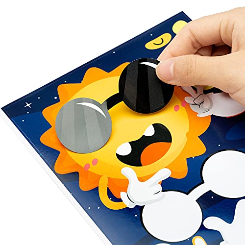 WATINC 45pcs Make Your Own Planet Stickers Games, 9 Planets Solar System Birthday Party Favor Stickers for Kids, DIY Outer Space Make a Face Sticker WATINC