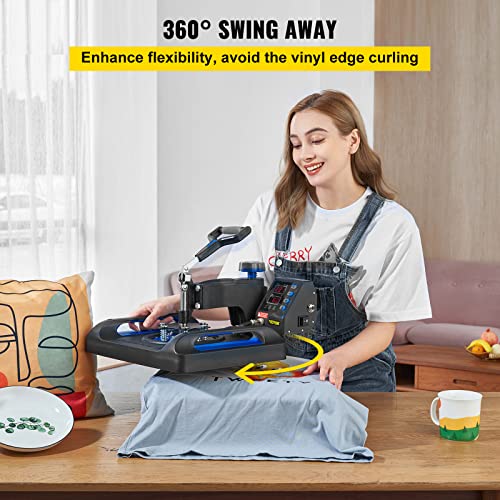 VEVOR Heat Press Machine 8 in 1 Combo Heat Press 15 x 15 Inch Heat Transfer Machine 360-Degree Swing Away Digital Shirt Printing Multifunction VEVOR