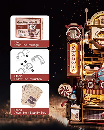 ROKR 3D Wooden Chocolate Factory Puzzle with LED Marble Run for Adults ROKR