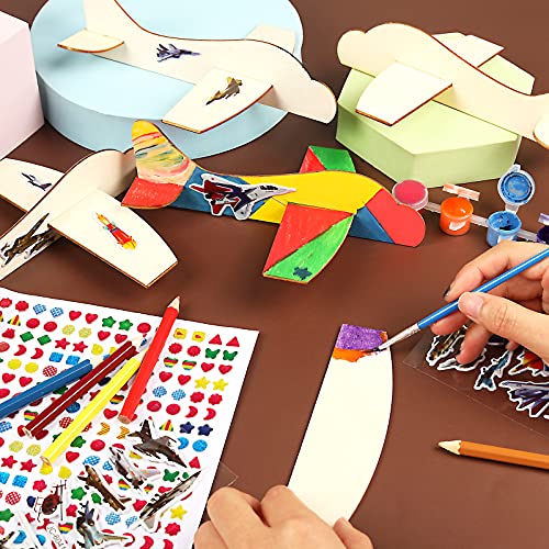 12 Pack DIY Wood Planes,Mini Airplane Paint and Decorate Wooden Airplane Craft Kits with Decorate Tools for Kids School Craft Decor Projects BAPHILE