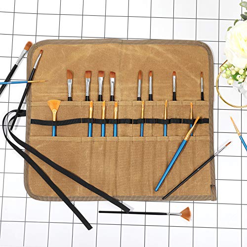 Denifiter Waxed Canvas Roll-up Pencil Bag, Heavy Duty Artist Paint Brushes Organize Pouch (Khaki) Denifiter