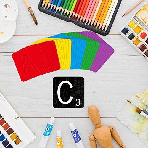 30 Pieces 5 Inch Scrabble Style Tile Stencil Letters with 50 Pieces Unfinished Square Wood 5 Inch for Home Decor & DIY Projects, Family Names CZONG