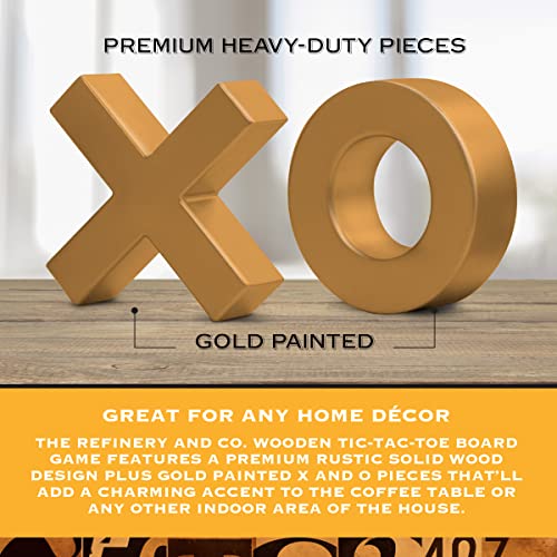 Refinery & Co. Premium Solid Wood Tic-Tac-Toe Board Game, Giant Gold 14” Coffee Table Home Decor, Classic Indoor/Outdoor Party Game for Children & Refinery