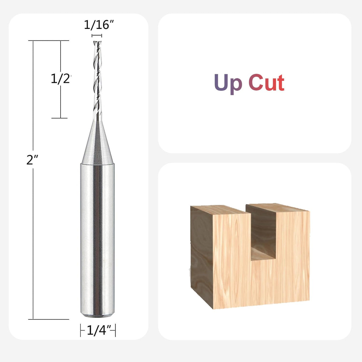 SpeTool 1/16 inch Cuting Diameter Spiral UP Cut Router Bit with 1/4 inch Shank 2 Flute Plunge CNC End Mill SpeTool