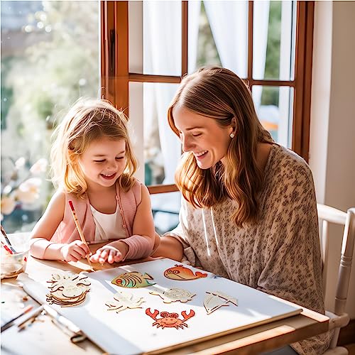 36Pcs Ocean Themed Party Hanging Ornaments Sea Tropical Wooden Slices Fish Animal Hanging Decor Fish Sea Turtle Crab Dolphin Octopus for Sea Party HooAMI