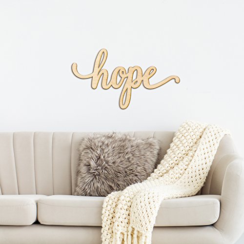 Woodums – Hope Script Wooden Wall Art Decor, Unfinished Wood Sign for Family Room Decor, Charlie Script Letter Wood Cutout, 8 x 4 Inches Wall Woodums