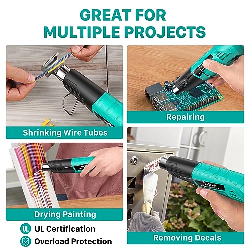 Yeegewin Heat Gun, 380W Fast Heat Mini Hot Air Gun with 2-Temp Settings 480°F~850°F(249°C-455°C) Overload Protection Reflector Nozzle, 4.9Ft Long Yeegewin