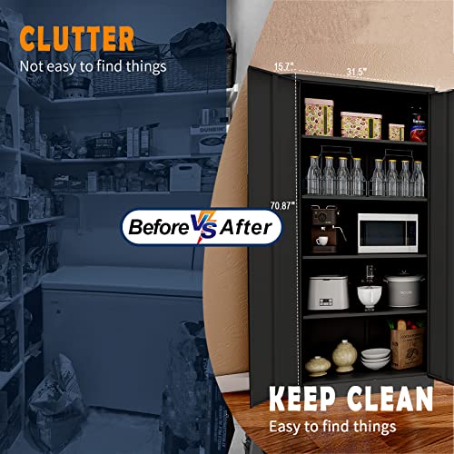 Yizosh Metal Garage Storage Cabinet with 2 Doors and 5 Adjustable Shelves - 71" Steel Lockable File Cabinet,Locking Tool Cabinets for Yizosh