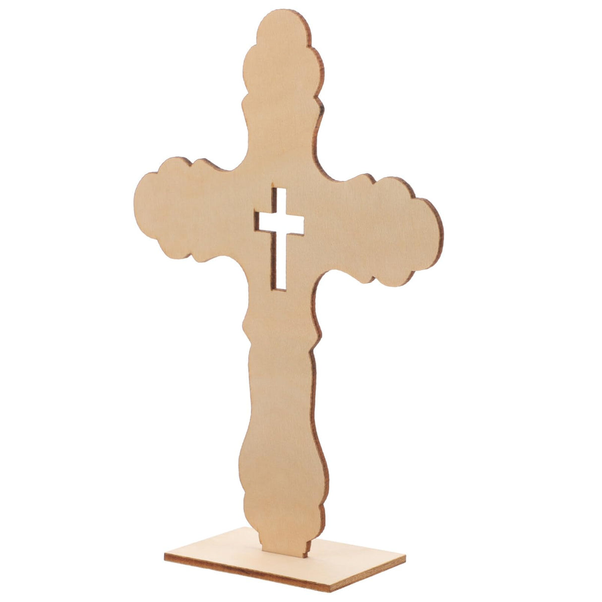 KALLORY Unfinished Wood Crosses with Stand, 10pcs Wood Standing Christian Cross Religious Jesus Cross Tabletop Altar Cross Figurine for Crucifix KALLORY