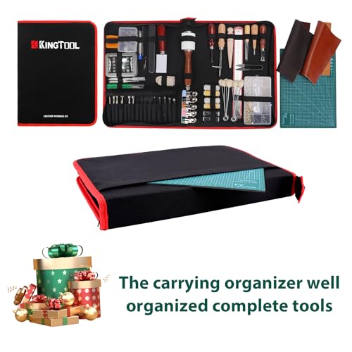 275 pcs Advanced Leather Sewing Tools and Supplies with Carrying Organizer Cutting Mat Stamping Tools Needles Snaps and Rivets Kit Perfect for KINGTOOL