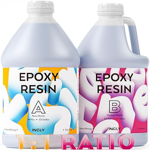 INCLY 1 Gallon Epoxy Resin Kit - Crystal Clear Bubbles Free & UV Resistant Resin Supplies Food Safe for Coating & Casting, Table Top, Wood, Jewelry INCLY