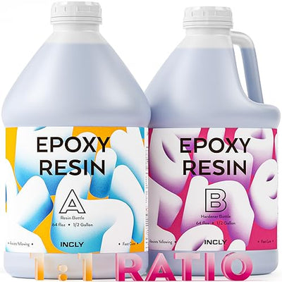 INCLY 1 Gallon Epoxy Resin Kit - Crystal Clear Bubbles Free & UV Resistant Resin Supplies Food Safe for Coating & Casting, Table Top, Wood, Jewelry
