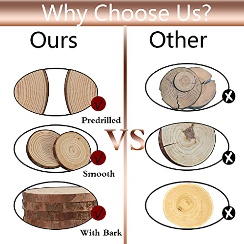 Artmag Natural Wood Slices 30pcs 2.4"-2.8" Unfinished DIY Crafts Predrilled with Hole Round Wooden Circles for Arts Rustic Wood Slices Christmas Artmag