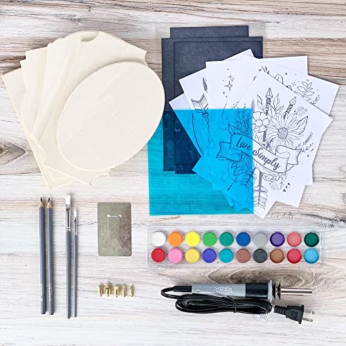 ArtSkills Wood Burning Kit for Beginners - Deluxe Pyrography Wood Engraving Art Kit with Burner Pen, Stencils, Watercolor Paints - 48 Piece DIY ArtSkills