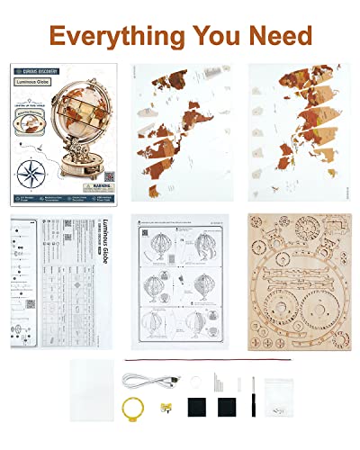 Rowood 3D Puzzles for Adults, DIY Wooden Model Kit for Adults to Build, STEM Mechanical Building Kit with LED, Birthday Luminous Globe RoWood