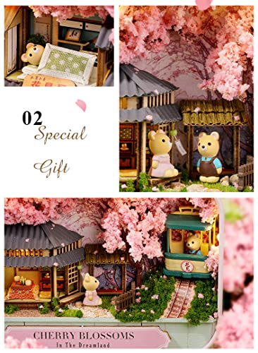 Kisoy Dollhouse Miniature with Furniture Kit, Handmade DIY House Model for Teens Adult Gift (Cherry Blossoms) Kisoy
