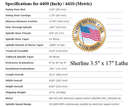 Sherline 4400C-CNC 3.5" X 17" CNC Lathe (INCH) +"C" Package (Intended for Computerized CNC) Computerized Sherline CNC control (Windows OS)