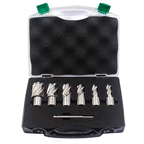 OSCARBIDE Annular Cutter Set 7 Pieces 3/4" Weldon Shank 1"Cutting Depth,1/2 to 1-1/16 inch Diameter,2 Flats Annular Cutters HSS Mag Drill Bits Kit OSCARBIDE