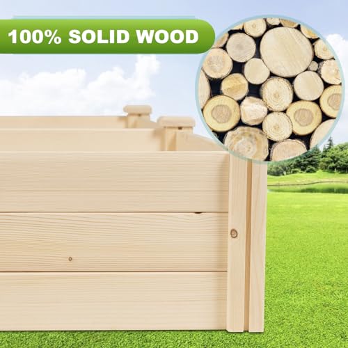 Patiomore 8 Feet Outdoor Wooden Garden Bed Planter Box Kit for Vegetables Fruits Herb Grow Yard Gardening, Natural Patiomore