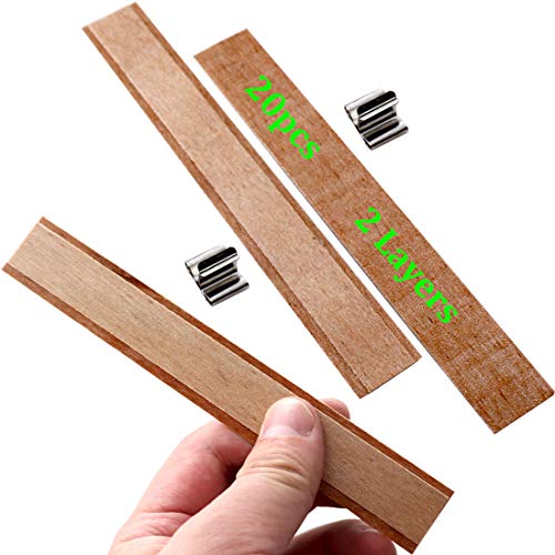 20PCS Lenisc Double Layered Wood Wicks with Metal Base Clips for Candle Making Craft Natural 2 Layers Wooden Candle Wicks for DIY Soy Wax Candles Lenisc
