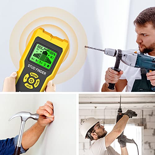 DIY-JEK Stud Finder Wall Scanner, Upgraded 6 in 1 Electronic Stud Detector Sensor with LCD Display & Audio Alarm for Wood Metal AC Live Wire DIY-JEK