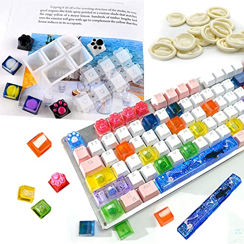 Silicone Keyboard Resin Mold, Aulufft 1 Set Keycaps Mold DIY Crystal Casting Key Cap Silicone Mold with Key Puller and Finger Cover for Mechanical Aulufft