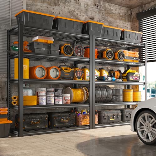 REIBII 48''W Garage Shelving Heavy Duty Loads 2500LBS Garage Storage Shelves Heavy Duty Shelving 5 Tier Adjustable Metal Shelving for Garage Storage REIBII