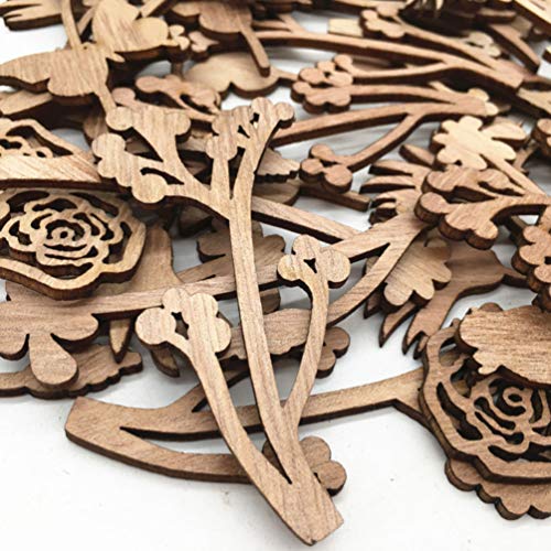 Happyyami 30pcs Wooden Flowers for Crafts Unfinished Wood Cutouts Wood Shapes Slices for DIY Wedding Birthday Party Favors Centerpieces (Assorted Happyyami