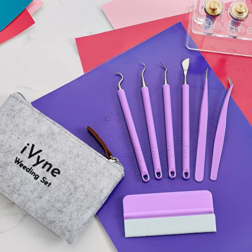 iVyne (8pcs) Premium Vinyl Weeding Tool Kit & Weeding Scrap Collector Soft Grip Tools with Berry, Weeder, Tweezers, Picker Or Hook, and Scraper Set iVyne