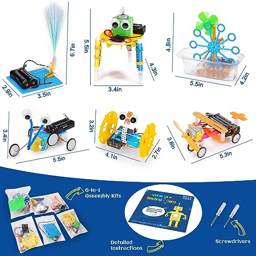 STEM Science Robotics Kit 6 Set Electronic Science Experiments Projects Activities for Kids DIY Engineering Building Kit Age 6-8 8-12 Motor Robot Toy Tsomtto