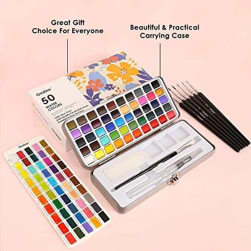 Grabie Watercolor Paint Set, Great for Painting, 50 Colors, Detail Paint Brush Included, Art Supplies, for Artists, Amateur Hobbyists and Painting Grabie