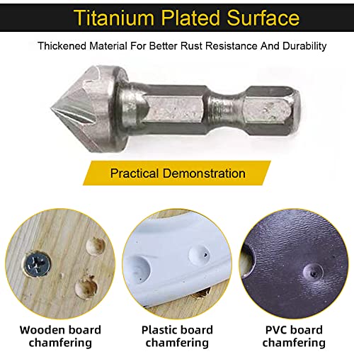 TorSor 3 Pack Countersink Drill Bit Chamfer Bits 6 Flute for 6.35mm 1/4'' Hex Shank Burr Removal Holes Shaping Trimming Opener Tool Polish Knife TorSor
