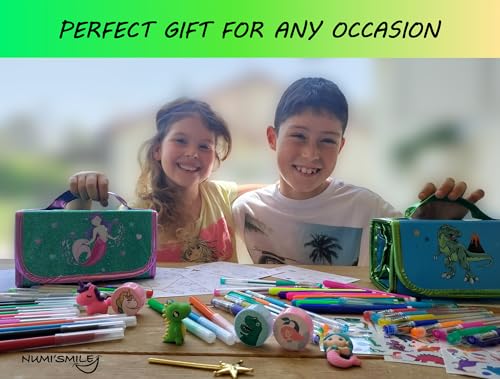 NUMI'SMILE Dinosaur Pencil Case with Fruit Scented Markers Art Set, Dinosaur Gifts for Boys Ages 3 4 5 6 7 8 9 Years and Up, Dinosaur Toys, Dino NUMI'SMILE