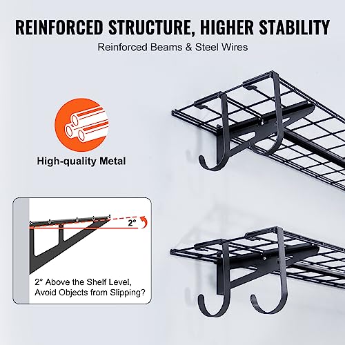 VEVOR Garage Shelving Wall Mounted, 1 x 4 ft Heavy Duty Garage Wall Shelves, 400 lbs Load Capacity Garage Storage Rack Floating Shelves, 2 Pack, VEVOR